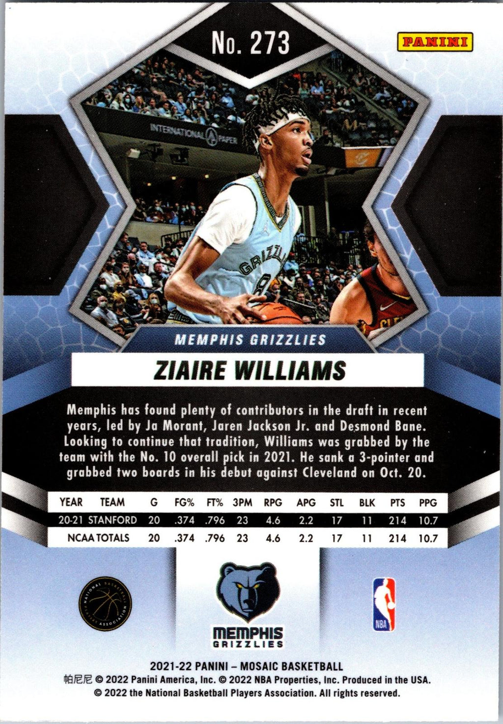 2021-22 Panini Mosaic #273 Ziaire Williams