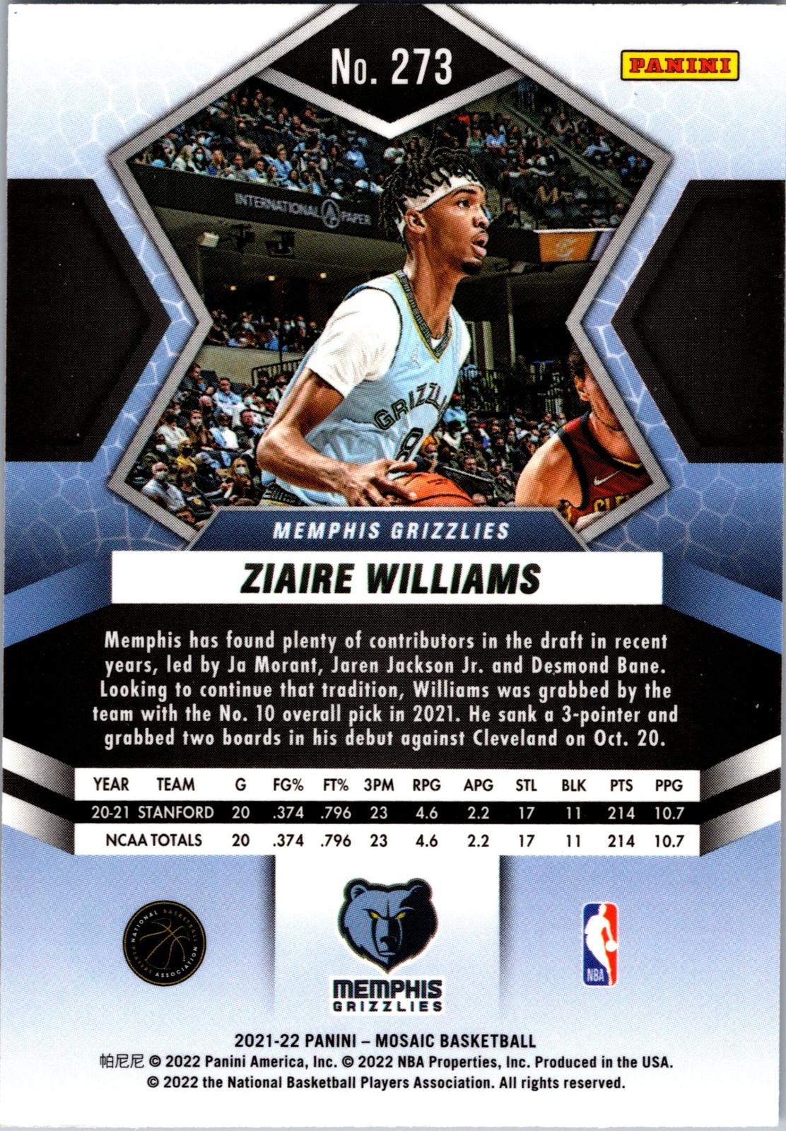 2021-22 Panini Mosaic #273 Ziaire Williams