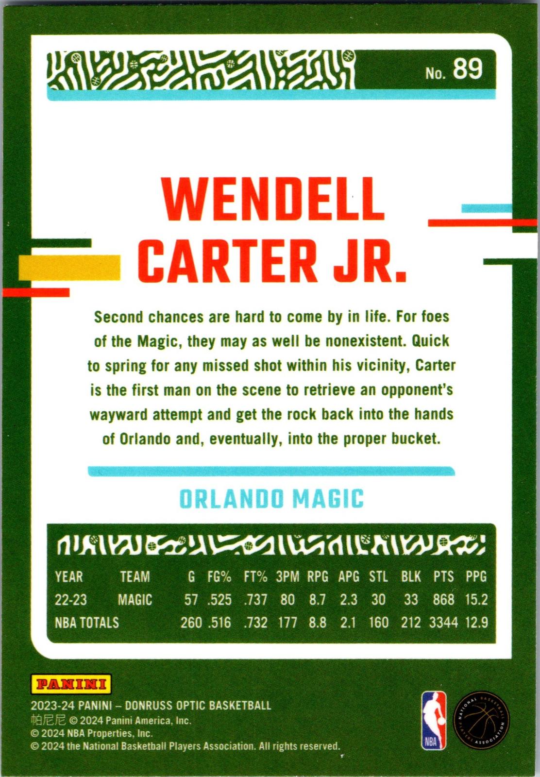 2023-24 Donruss Optic #89 Wendell Carter Jr.