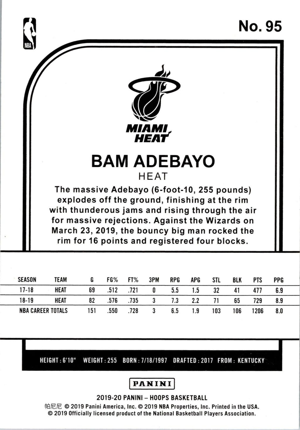 2019-20 Hoops Winter #95 Bam Adebayo