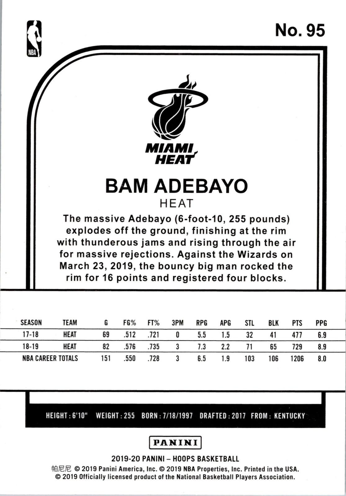 2019-20 Hoops Winter #95 Bam Adebayo