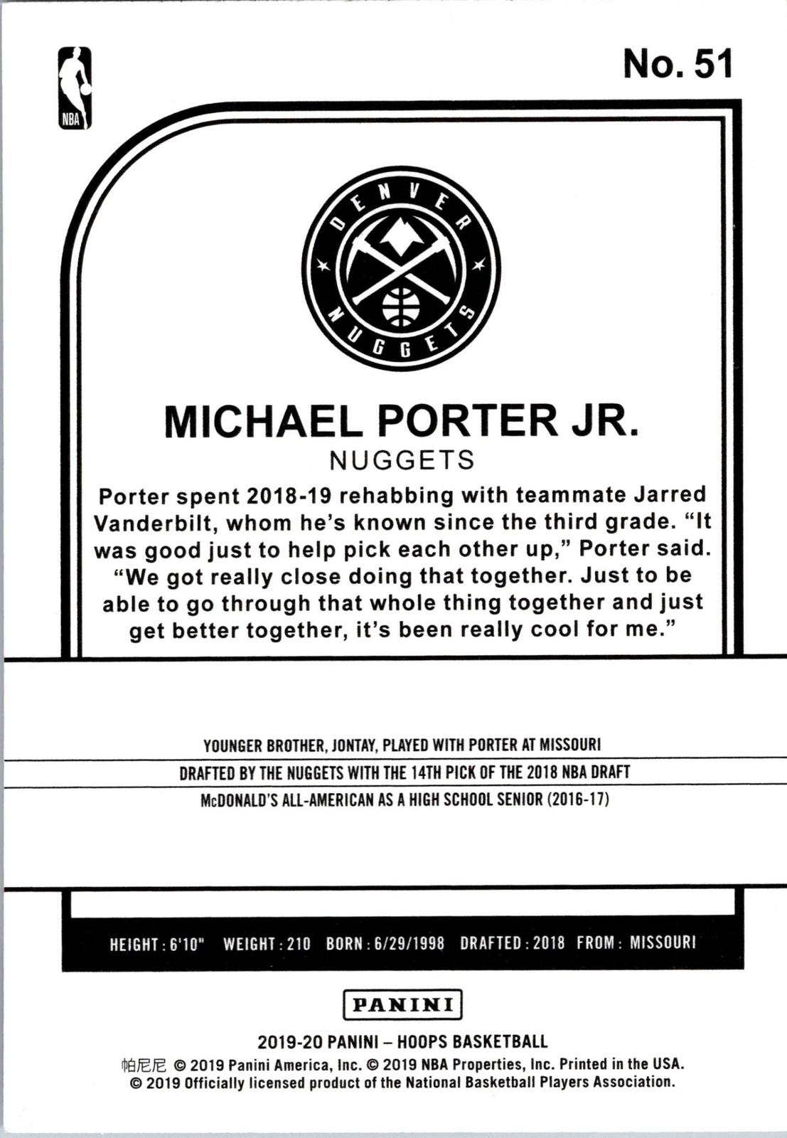 2019-20 Hoops #51 Michael Porter Jr.