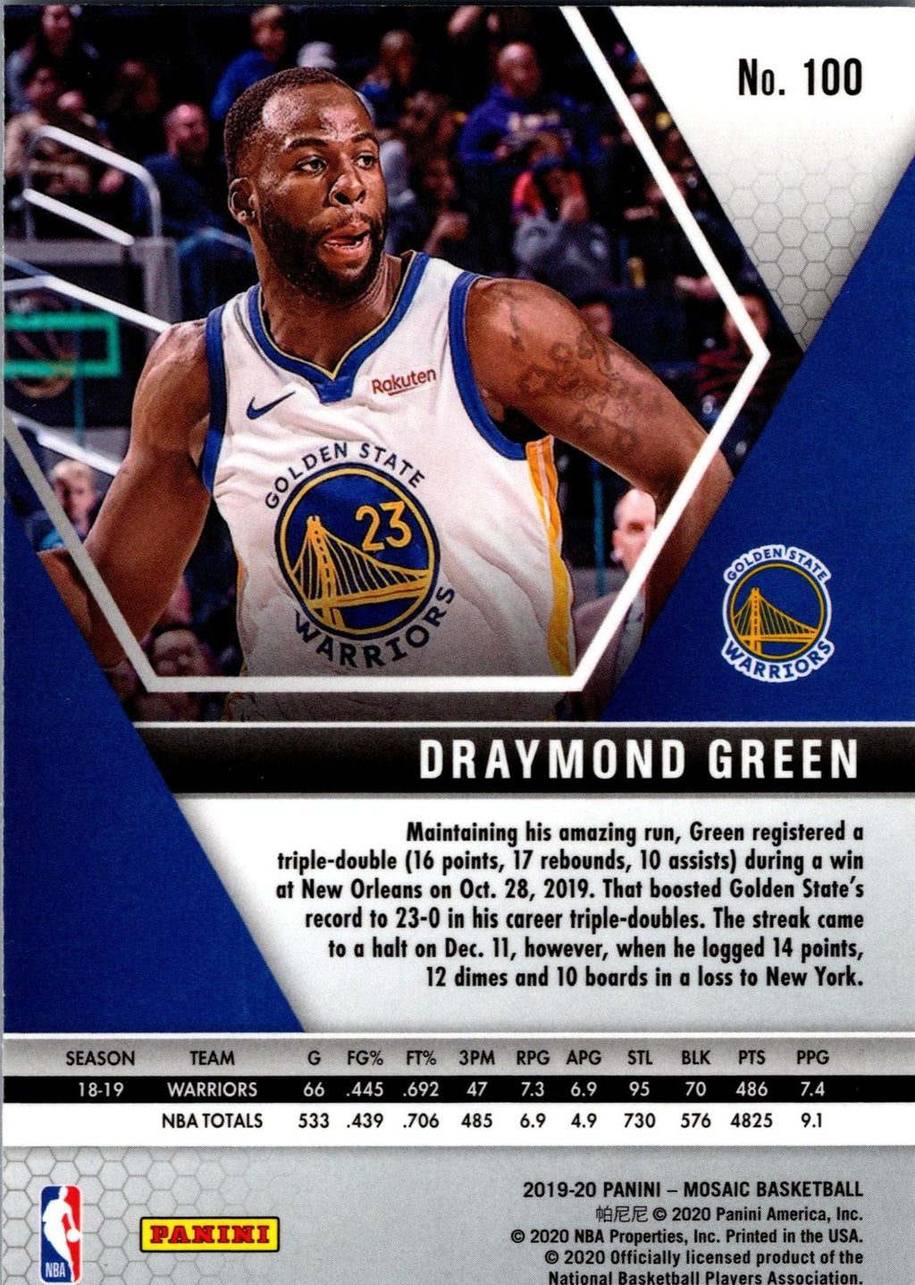 2019-20 Panini Mosaic #100 Draymond Green