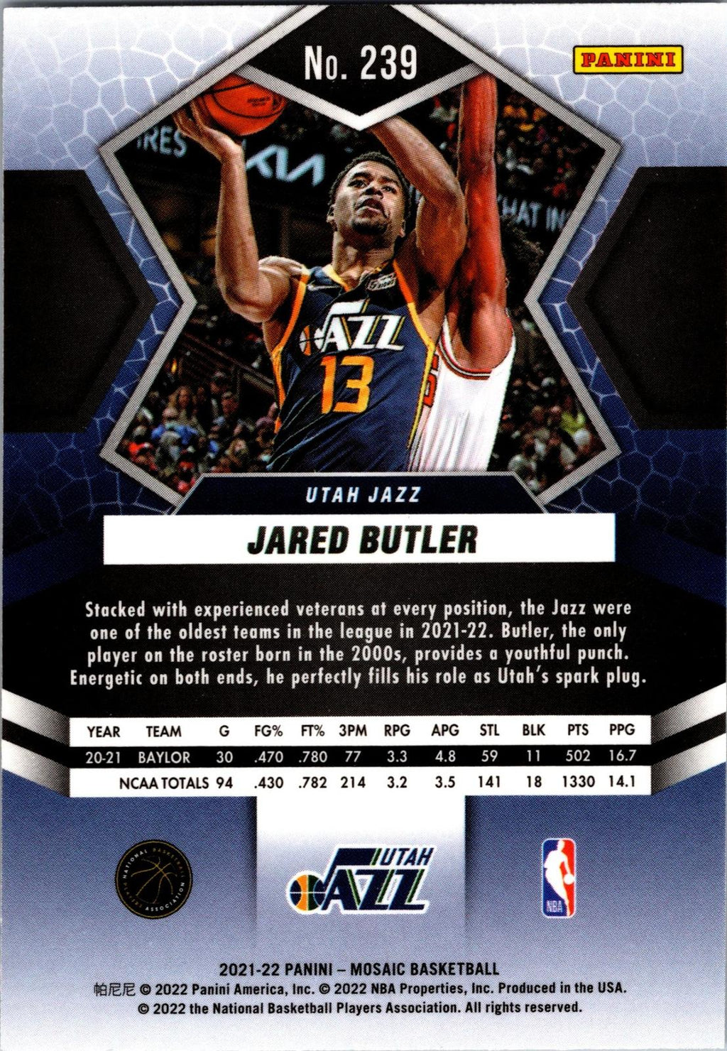 2021-22 Panini Mosaic #239 Jared Butler