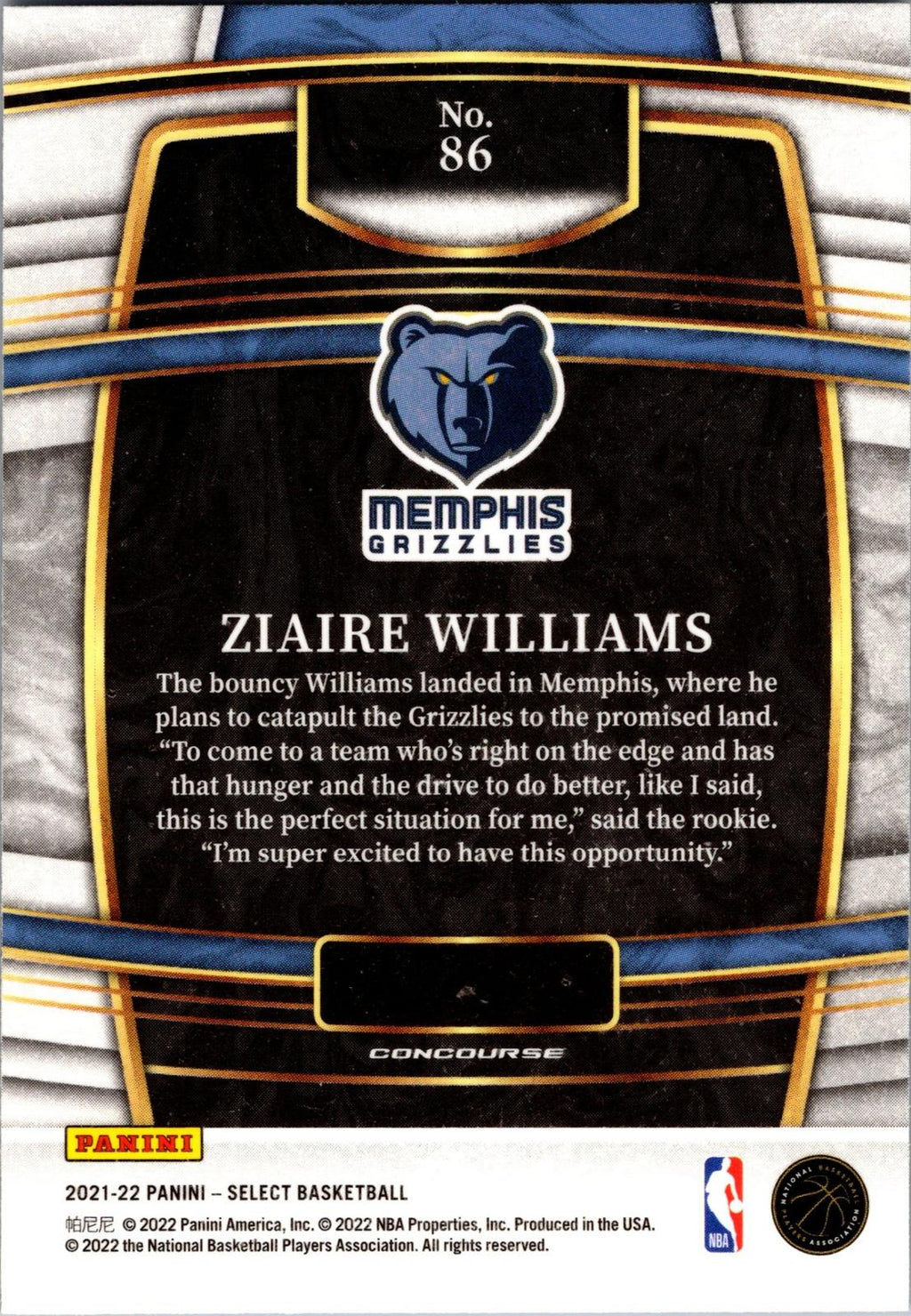 2021-22 Panini Select #86 Ziaire Williams