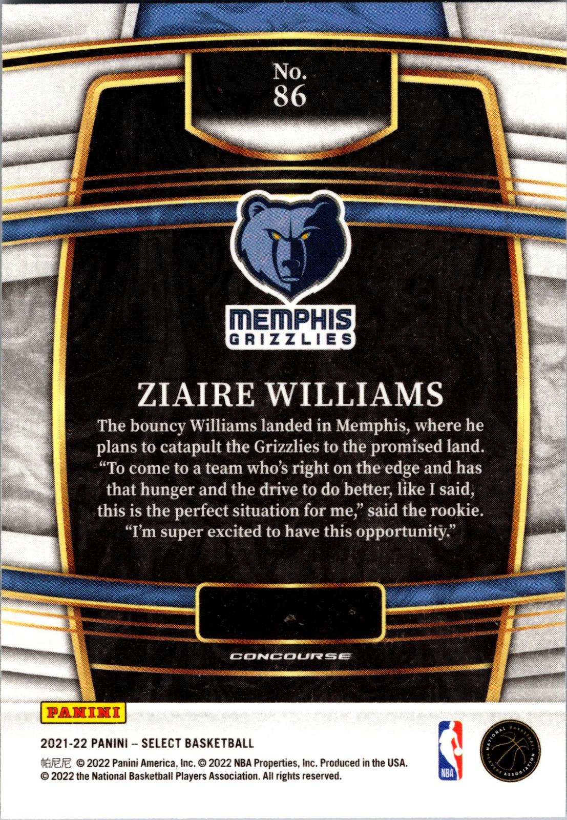 2021-22 Panini Select #86 Ziaire Williams