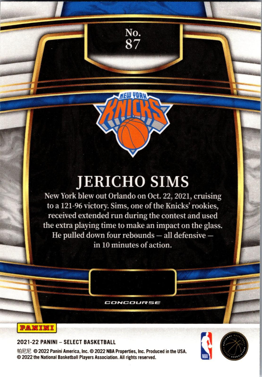 2021-22 Panini Select #87 Jericho Sims