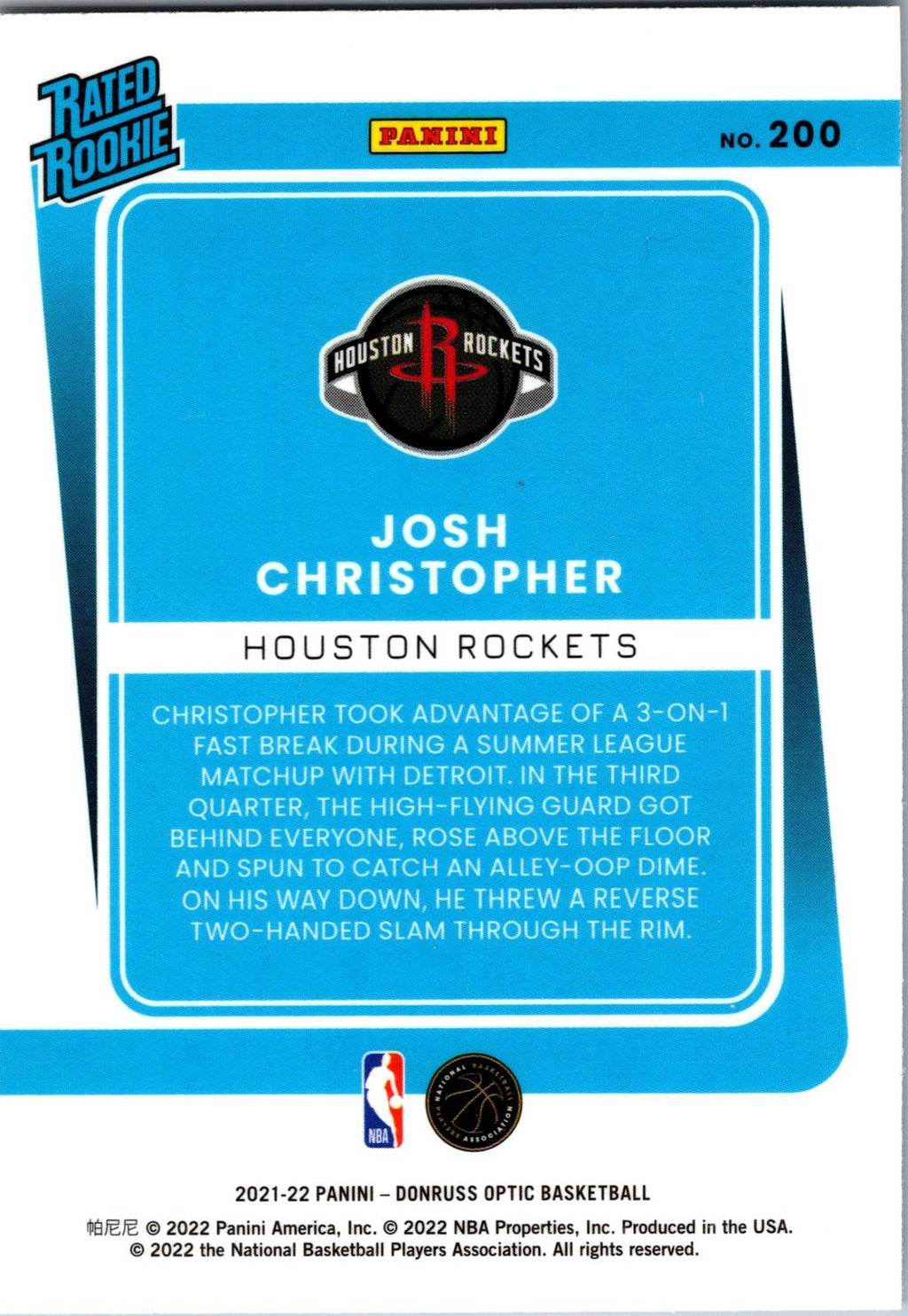 2021-22 Donruss Optic #200 Josh Christopher