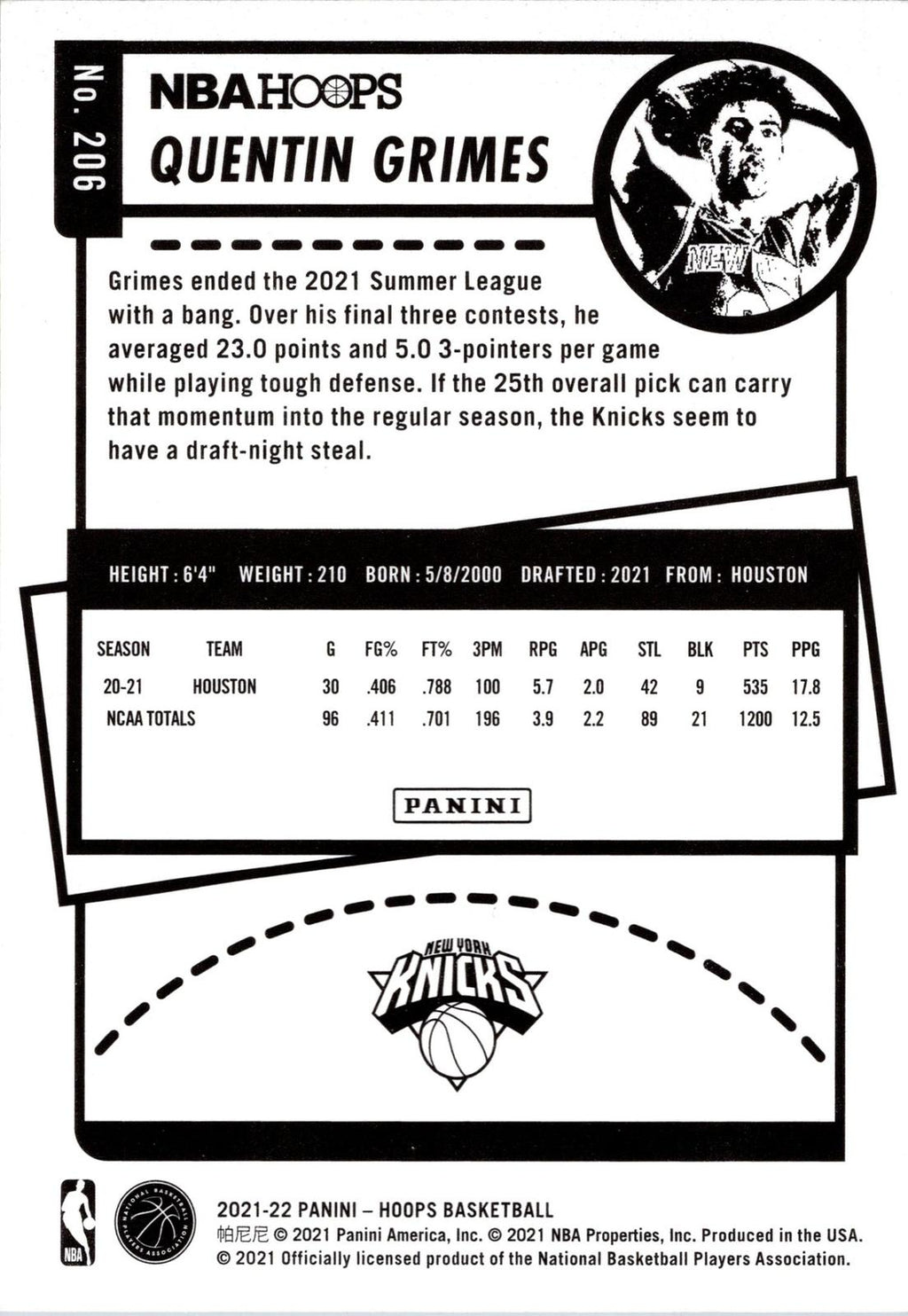 2021-22 Hoops #206 Quentin Grimes