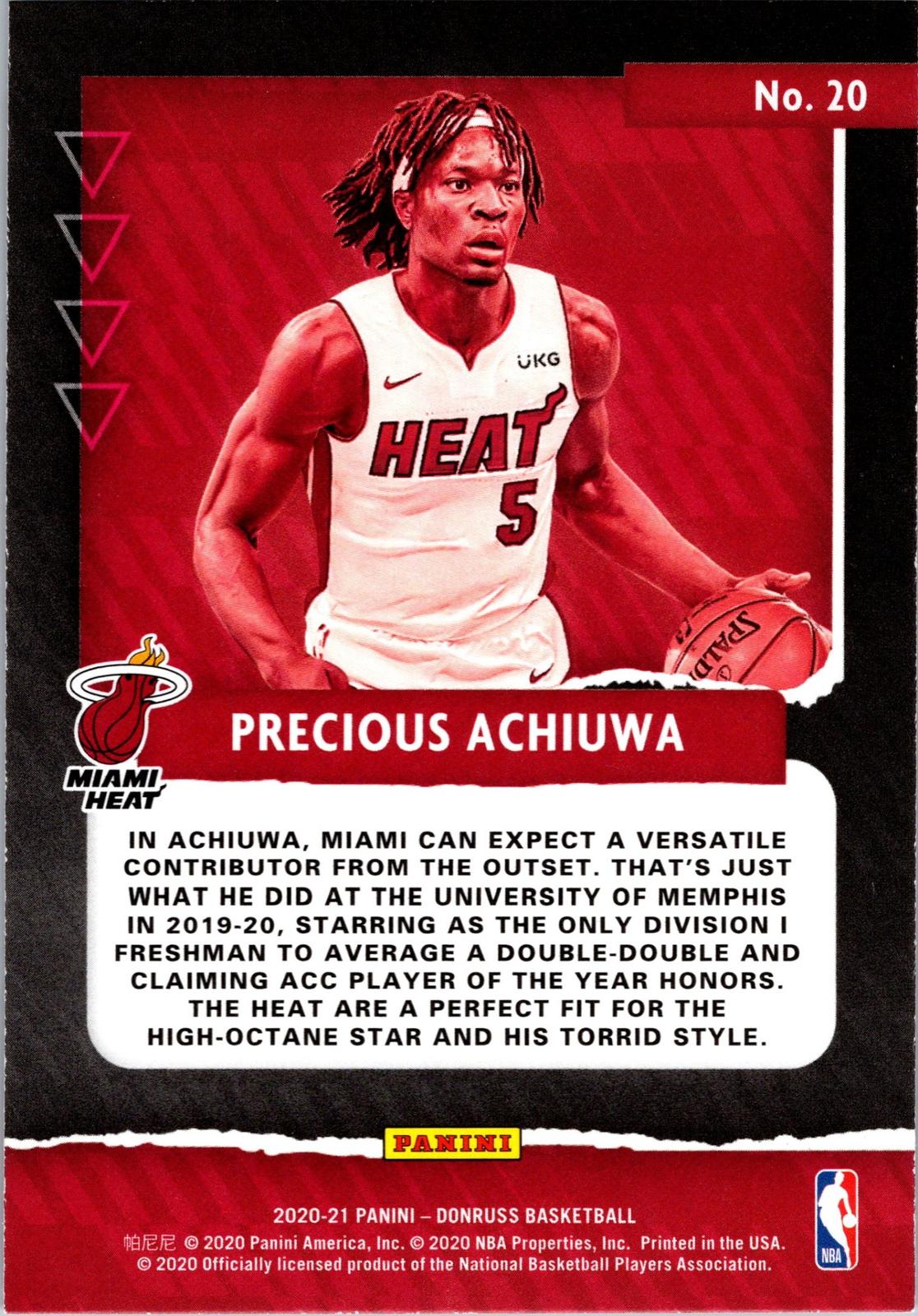 2020-21 Donruss #20 Precious Achiuwa Great X-Pectations