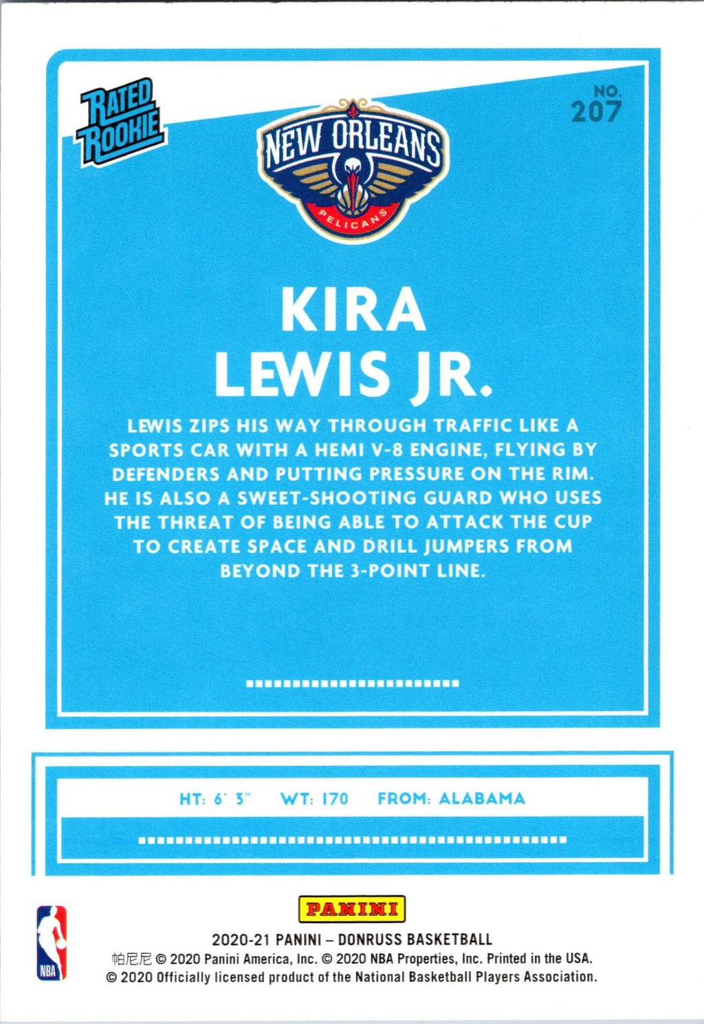 2020-21 Donruss #207 Kira Lewis Jr.