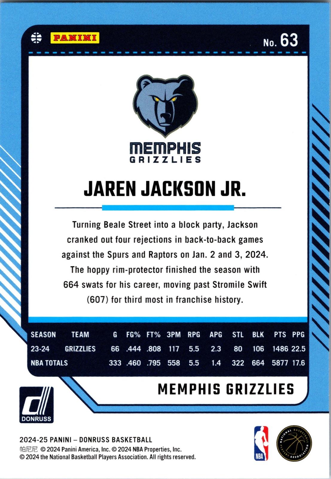 2024-25 Donruss #63 Jaren Jackson Jr.