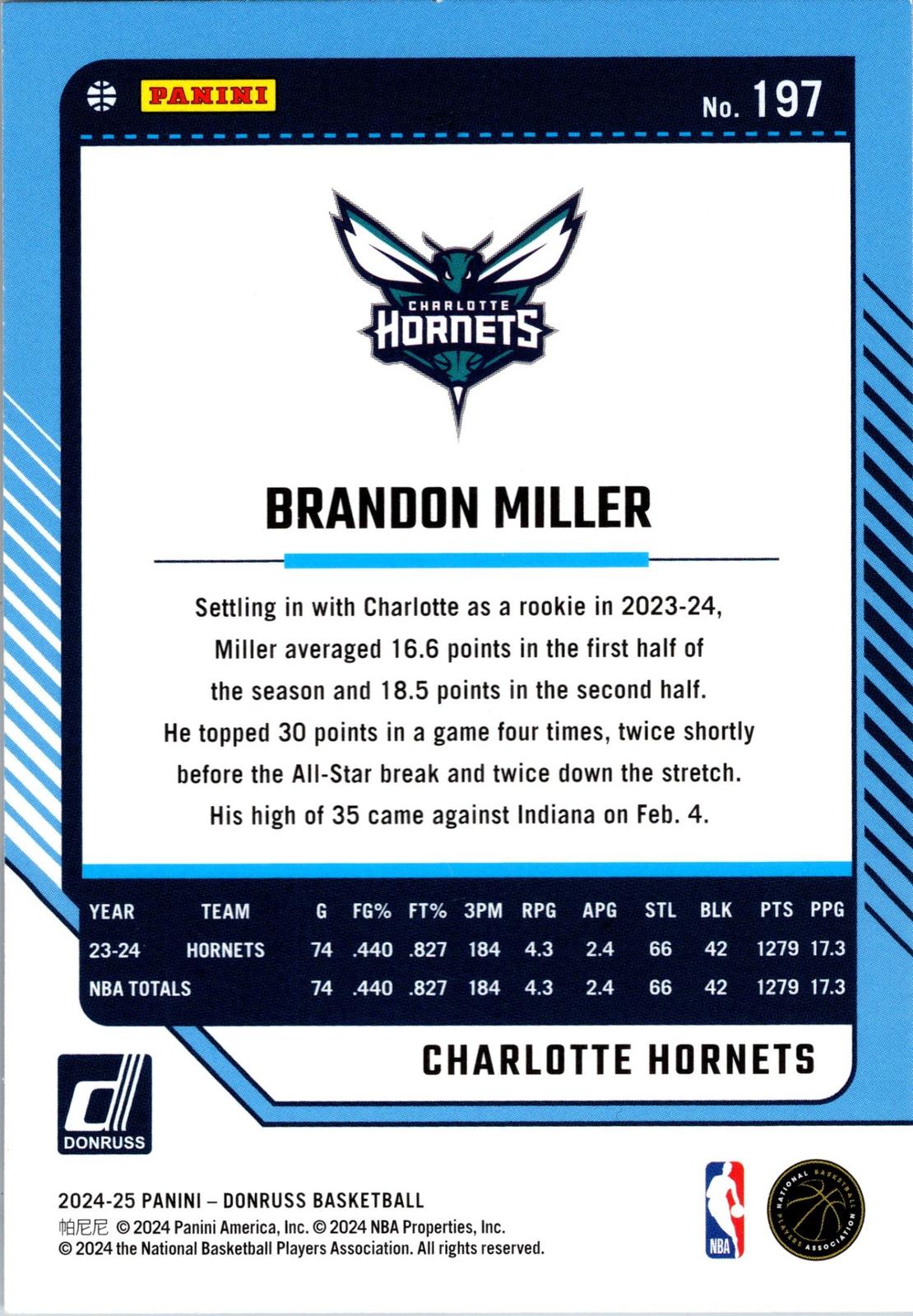 2024-25 Donruss #197 Brandon Miller