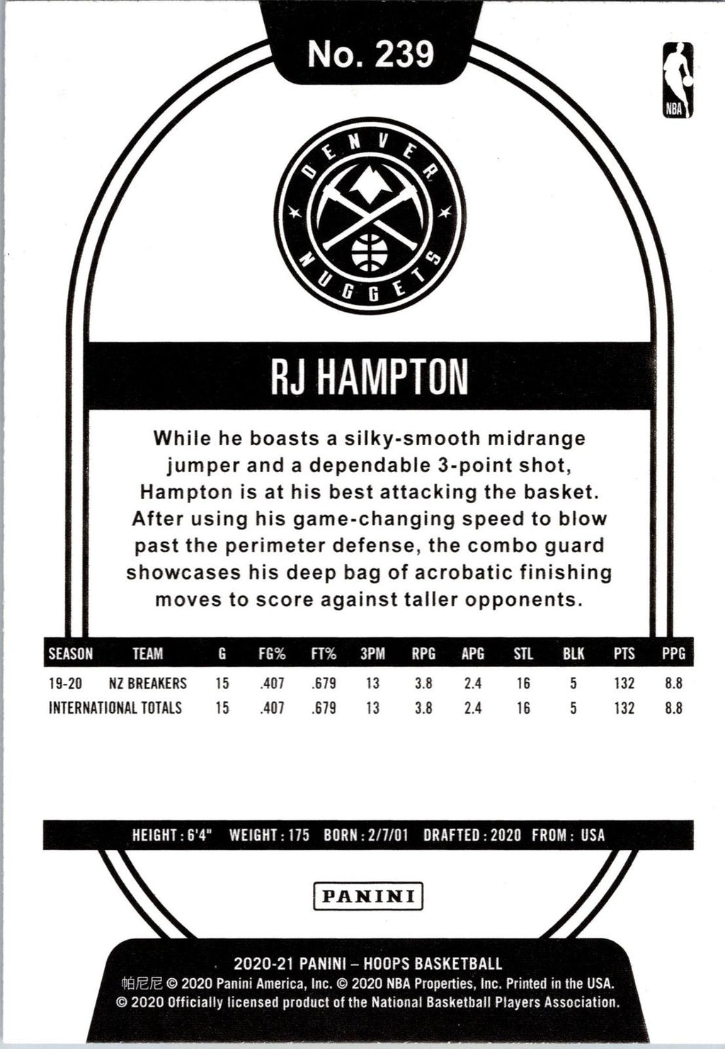 2020-21 Hoops Winter #239 RJ Hampton