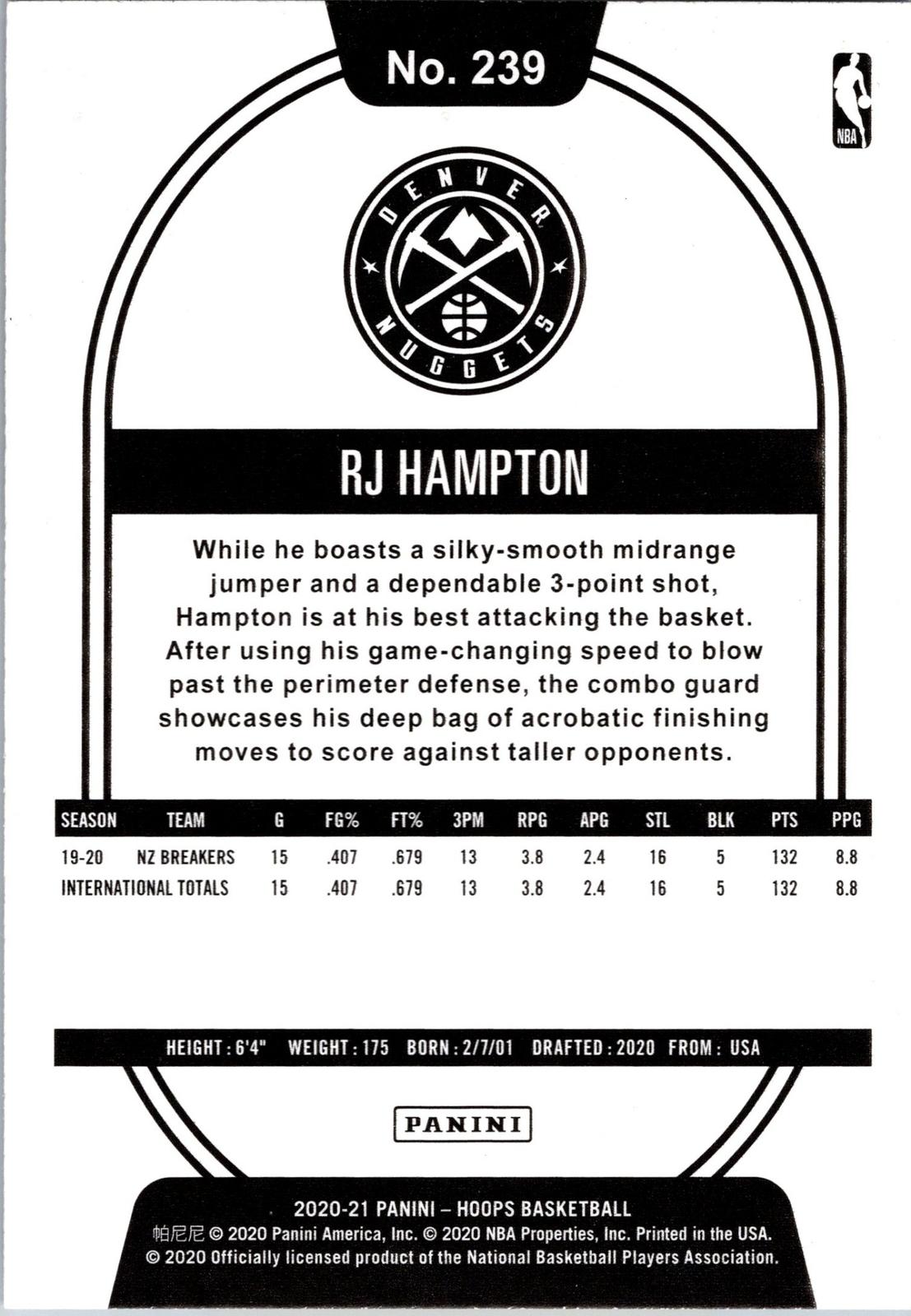 2020-21 Hoops Winter #239 RJ Hampton