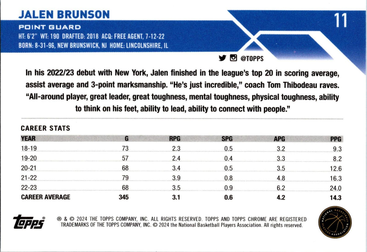 2023-24 Topps Chrome #11 Jalen Brunson