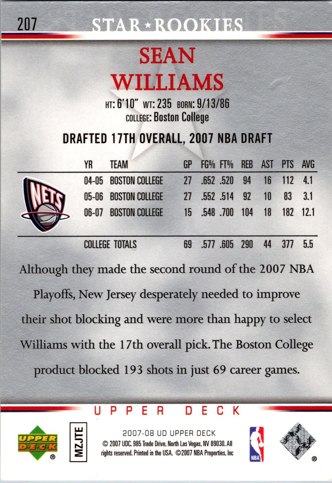 2007-08 Upper Deck #207 Sean Williams