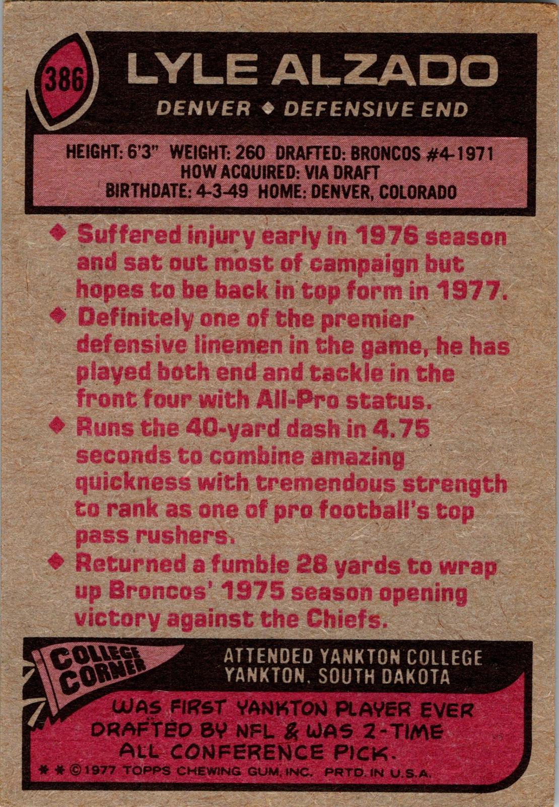 1977 Topps #386 Lyle Alzado