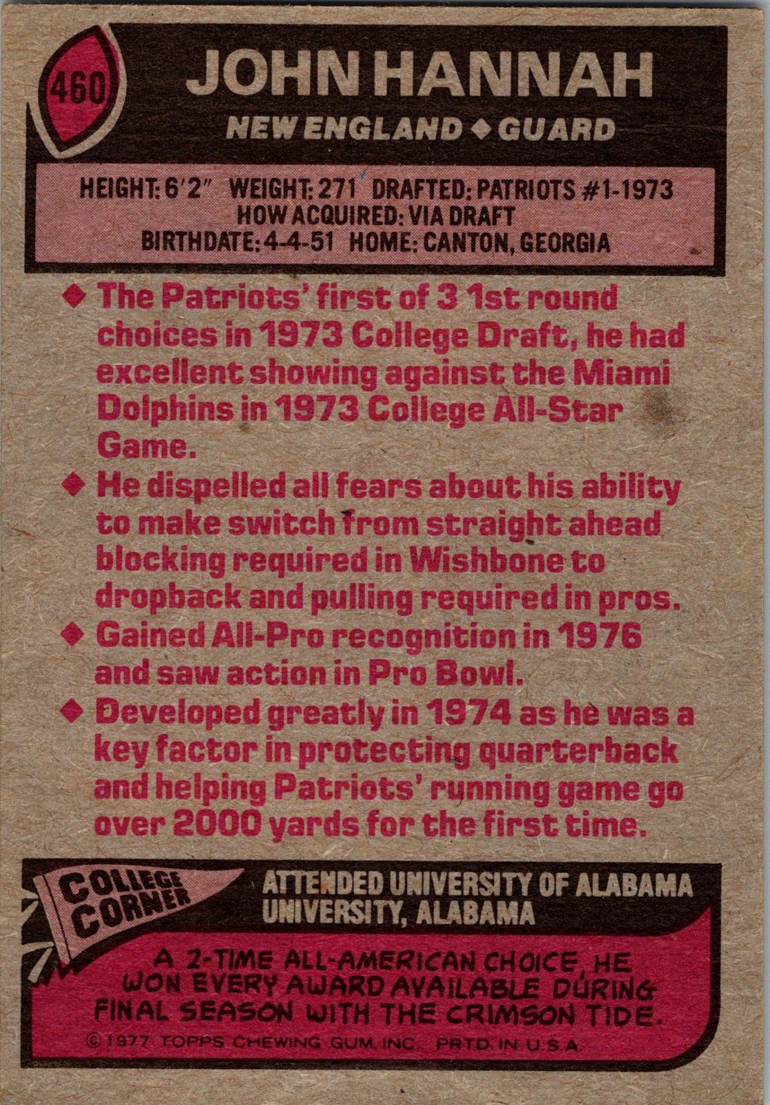 1977 Topps #460 John Hannah