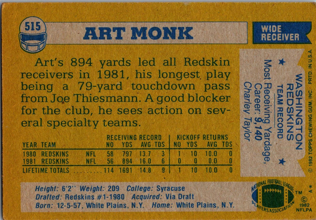 1982 Topps #515 Art Monk