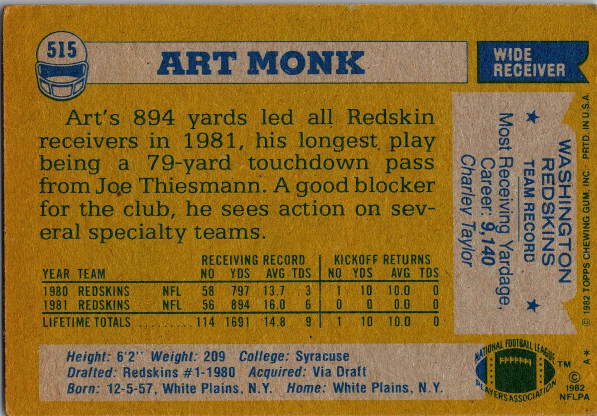 1982 Topps #515 Art Monk