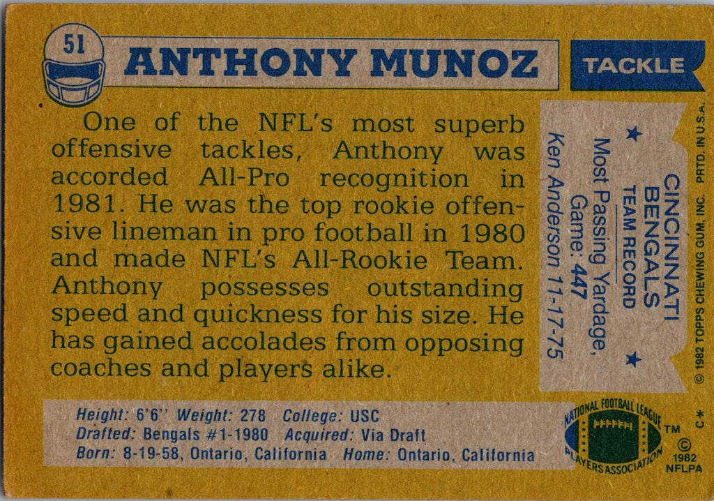 1982 Topps #51 Anthony Munoz