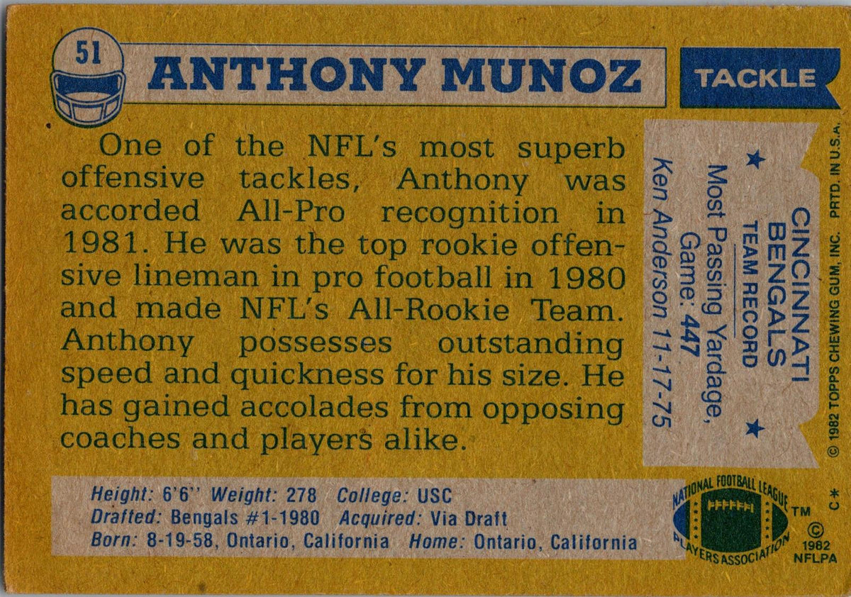 1982 Topps #51 Anthony Munoz