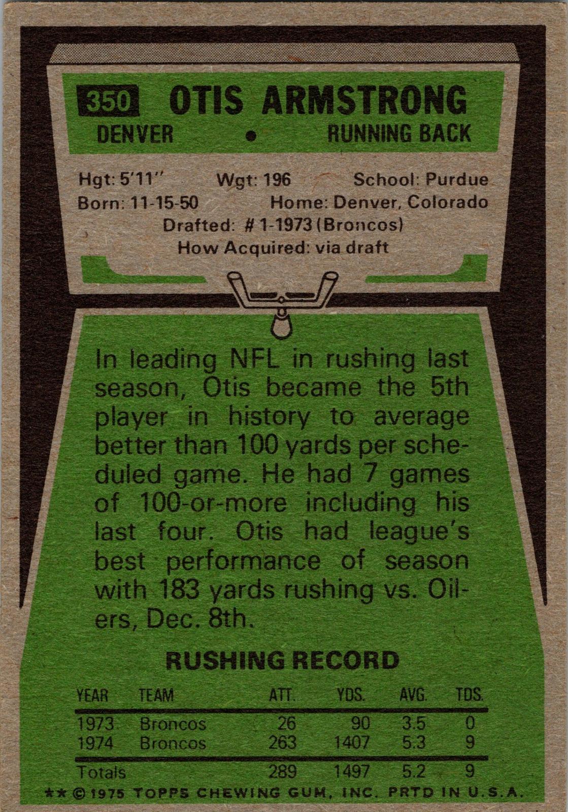 1975 Topps #350 Otis Armstrong
