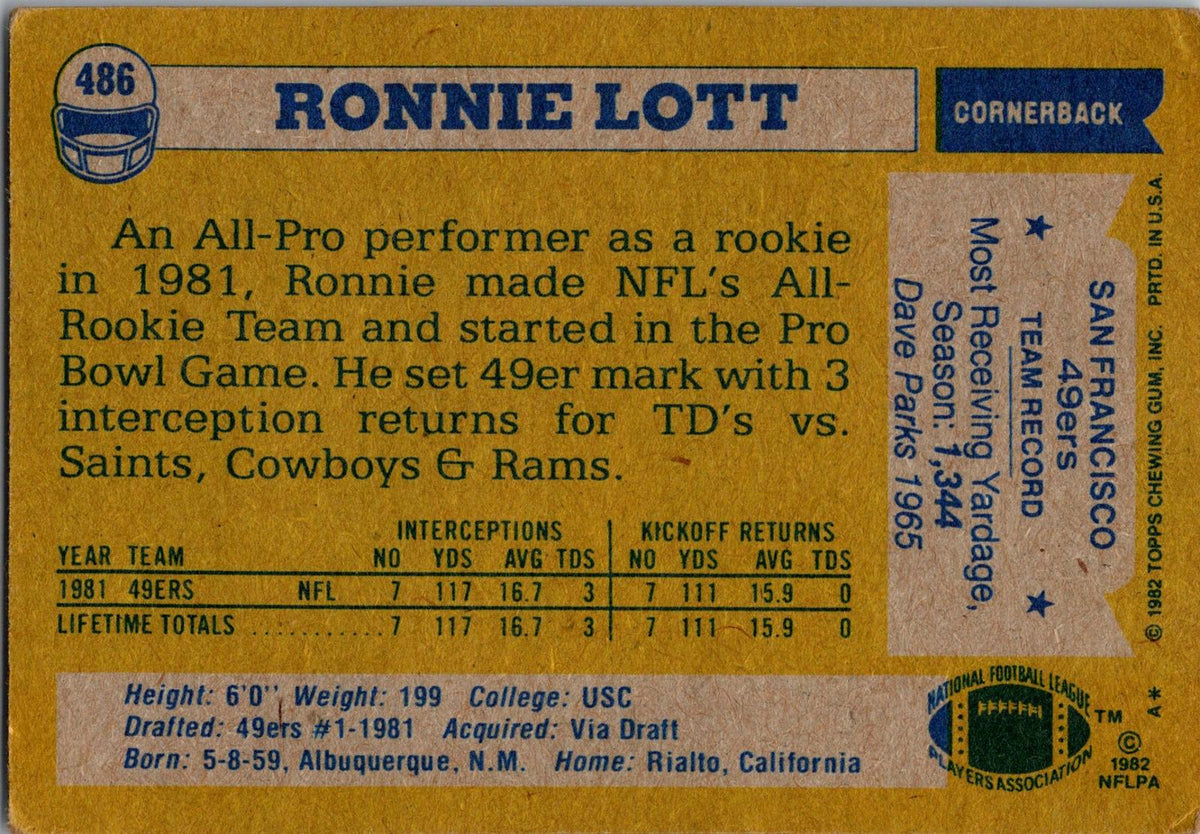 1982 Topps #486 Ronnie Lott