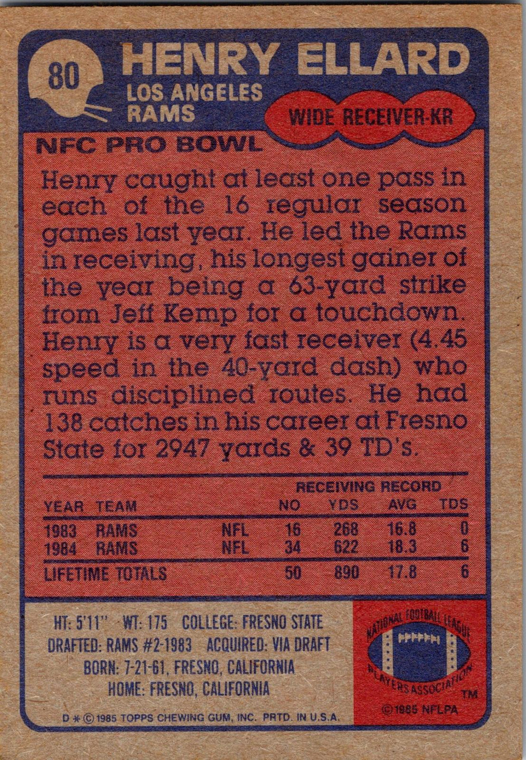 1985 Topps #80 Henry Ellard