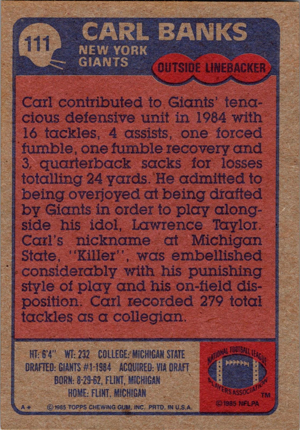 1985 Topps #111 Carl Banks