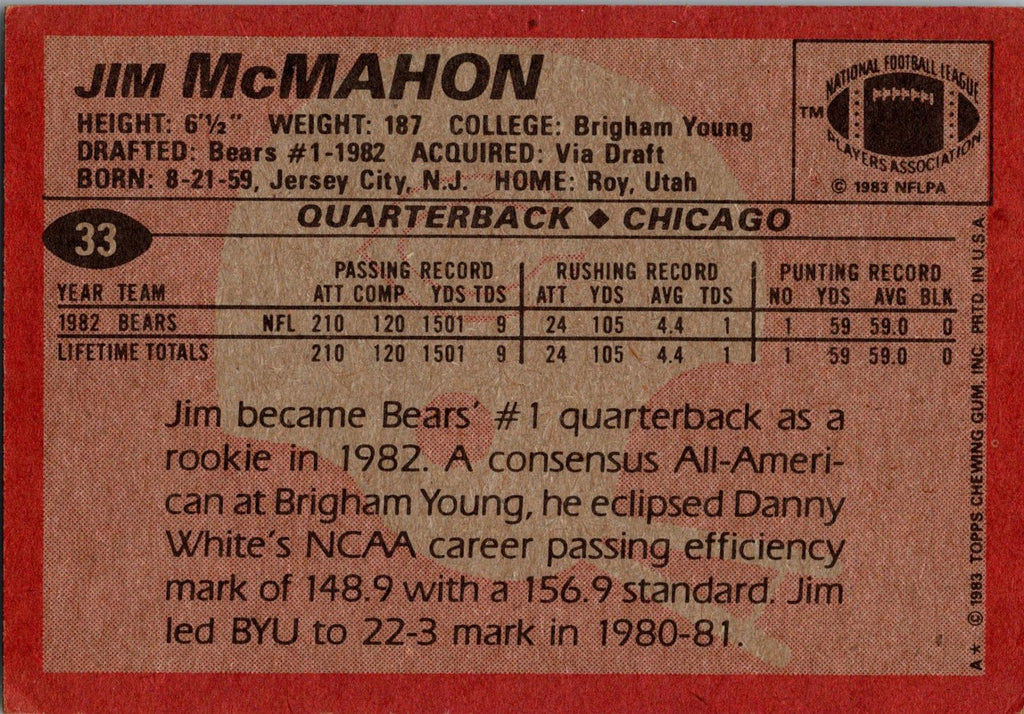 1983 Topps #33 Jim McMahon