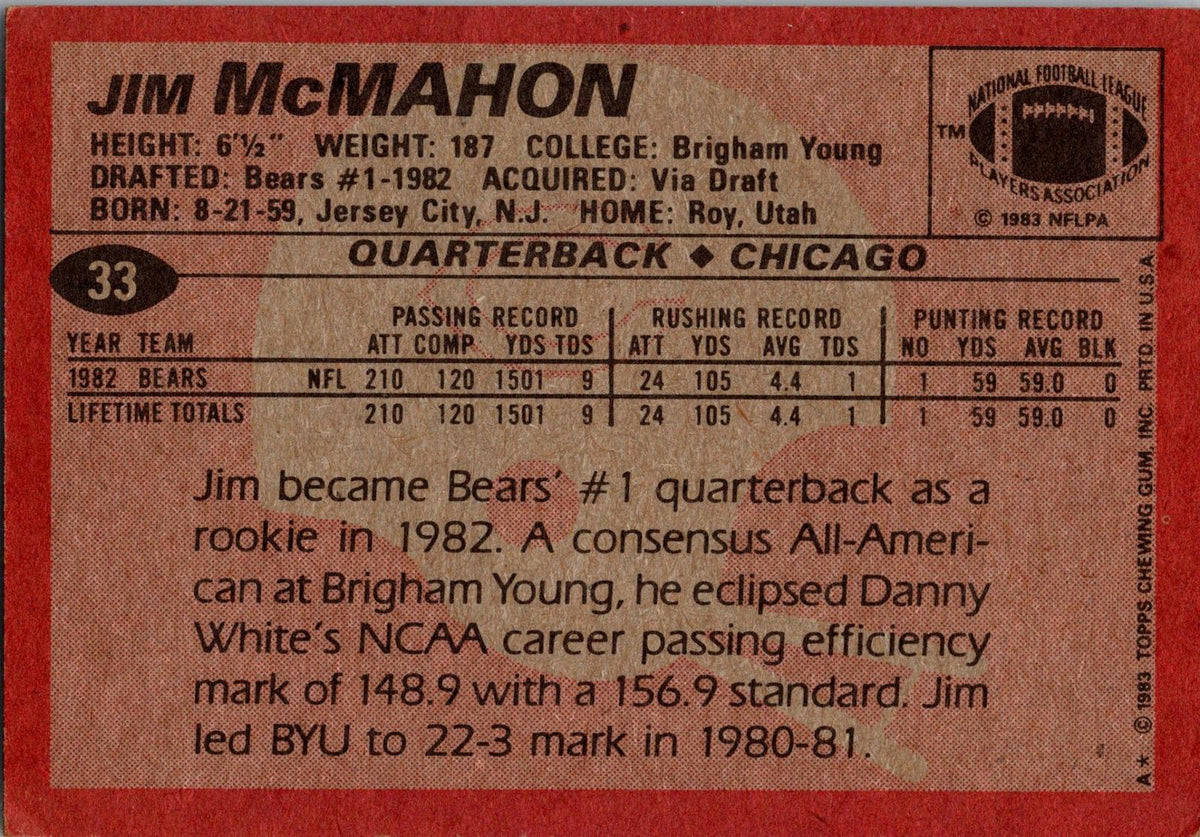 1983 Topps #33 Jim McMahon