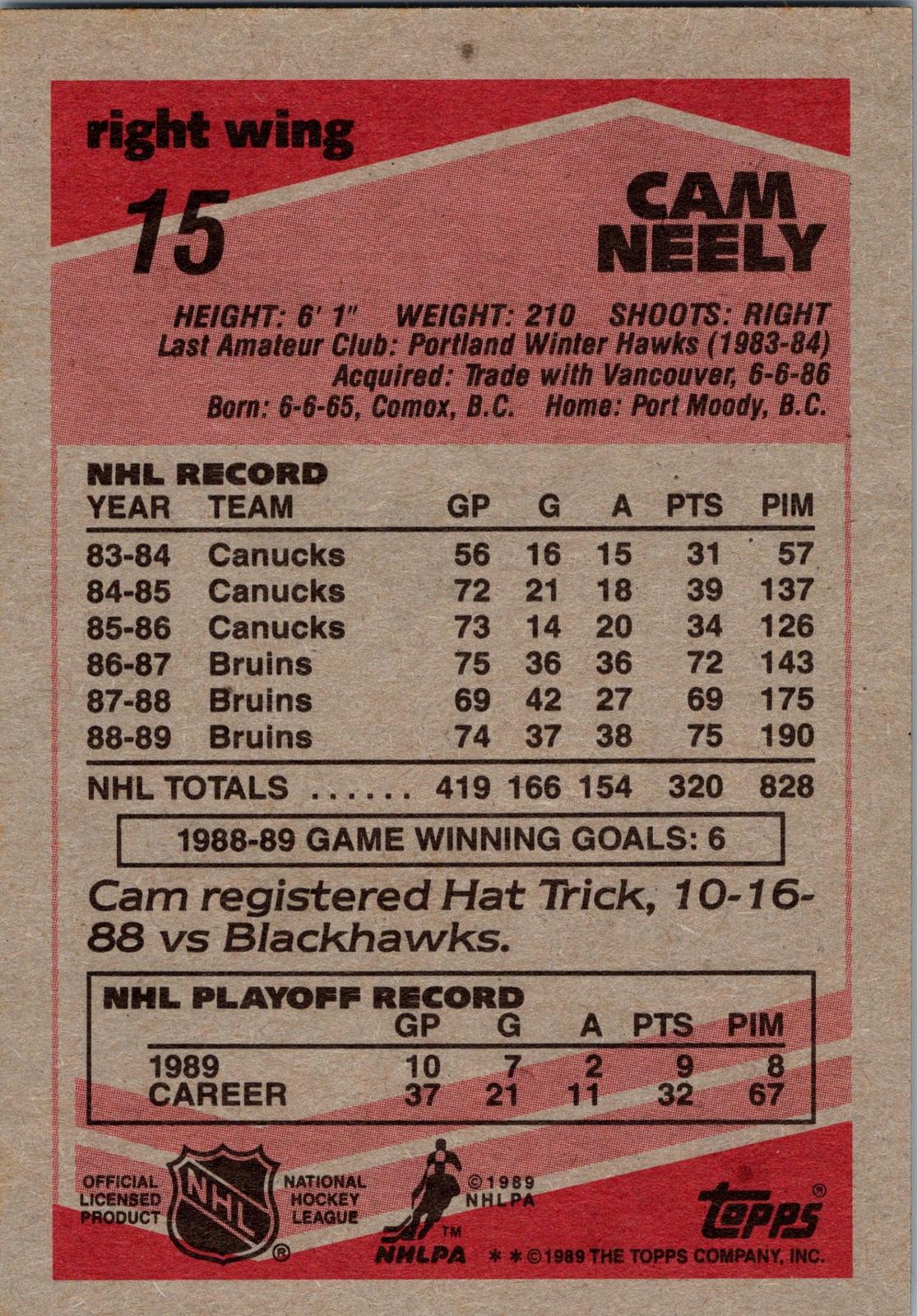 1989-90 Topps #15 Cam Neely