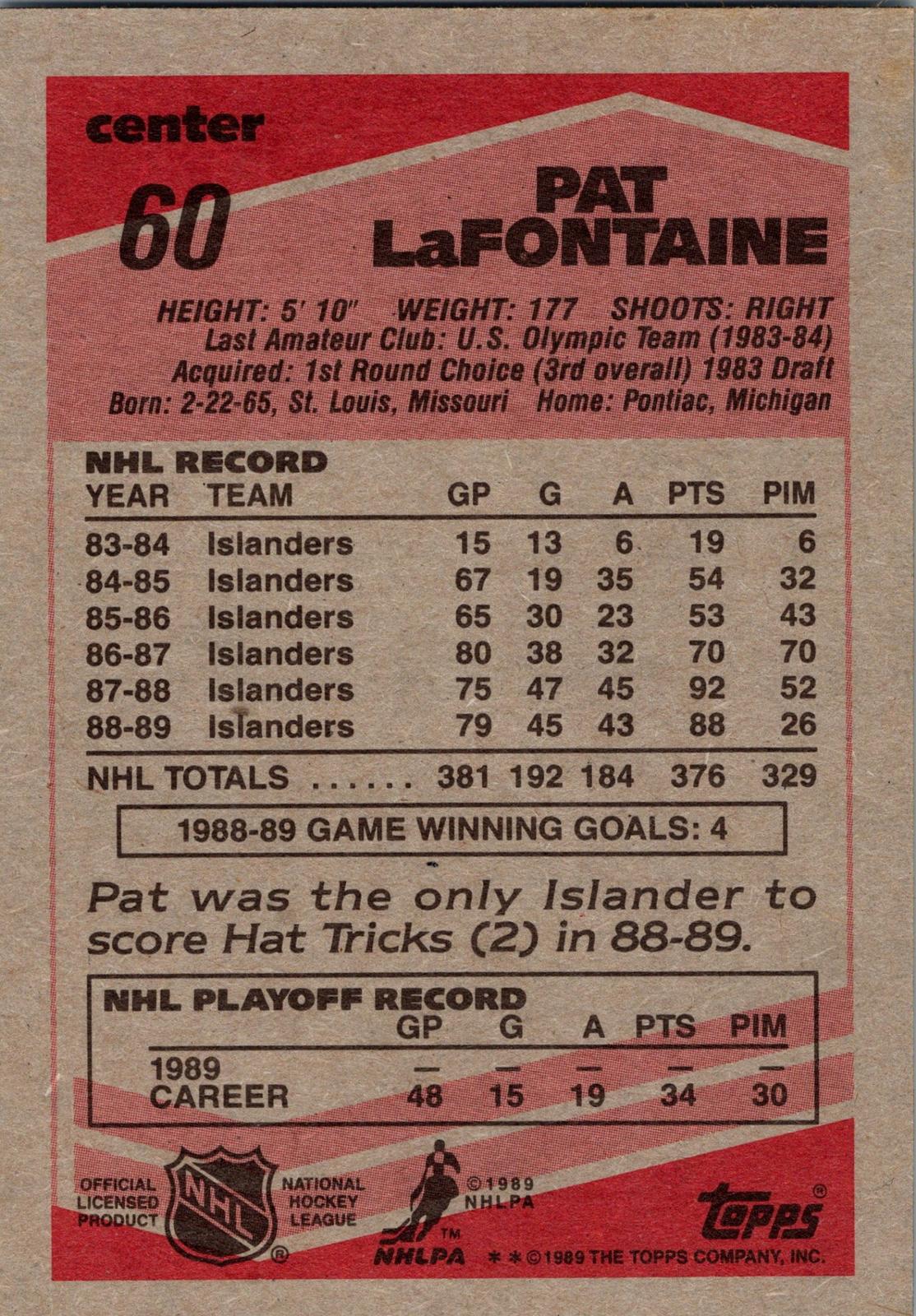 1989-90 Topps #60 Pat LaFontaine