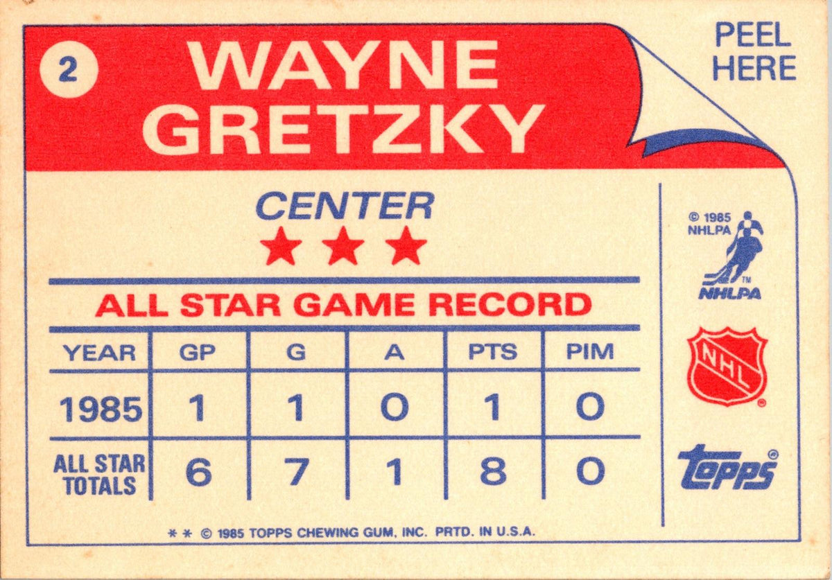 1985-86 Topps #2b Wayne Gretzky Stickers