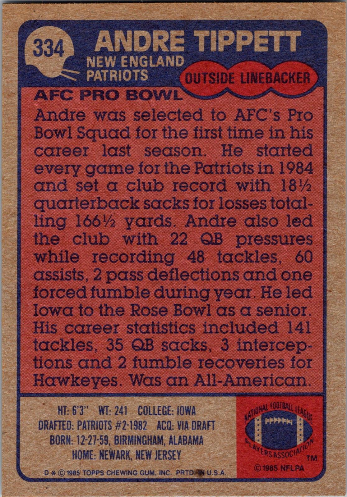 1985 Topps #334 Andre Tippett