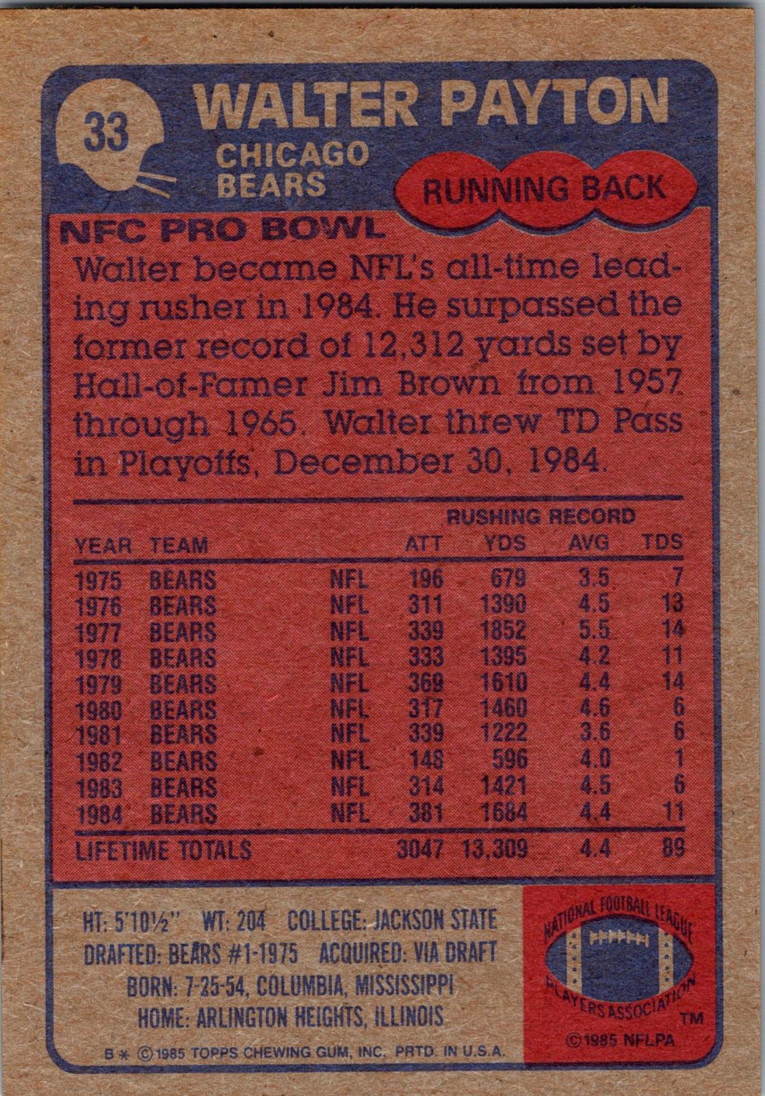1985 Topps #33 Walter Payton