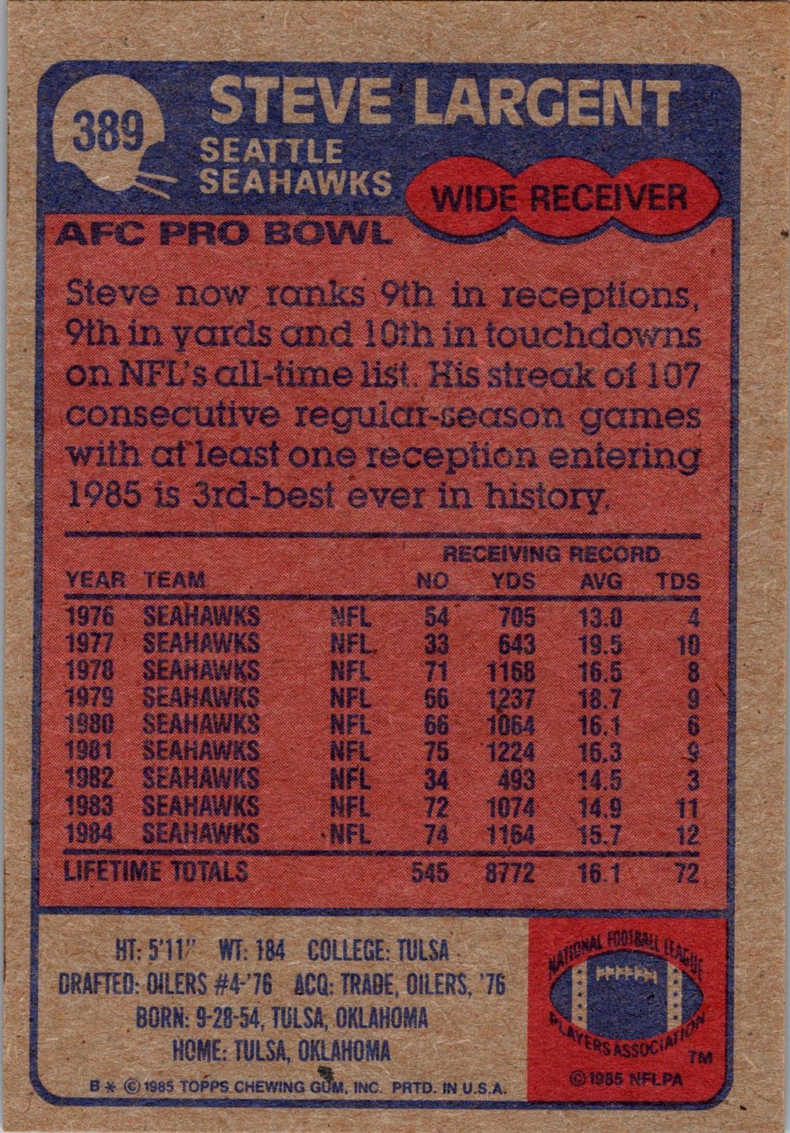 1985 Topps #389 Steve Largent