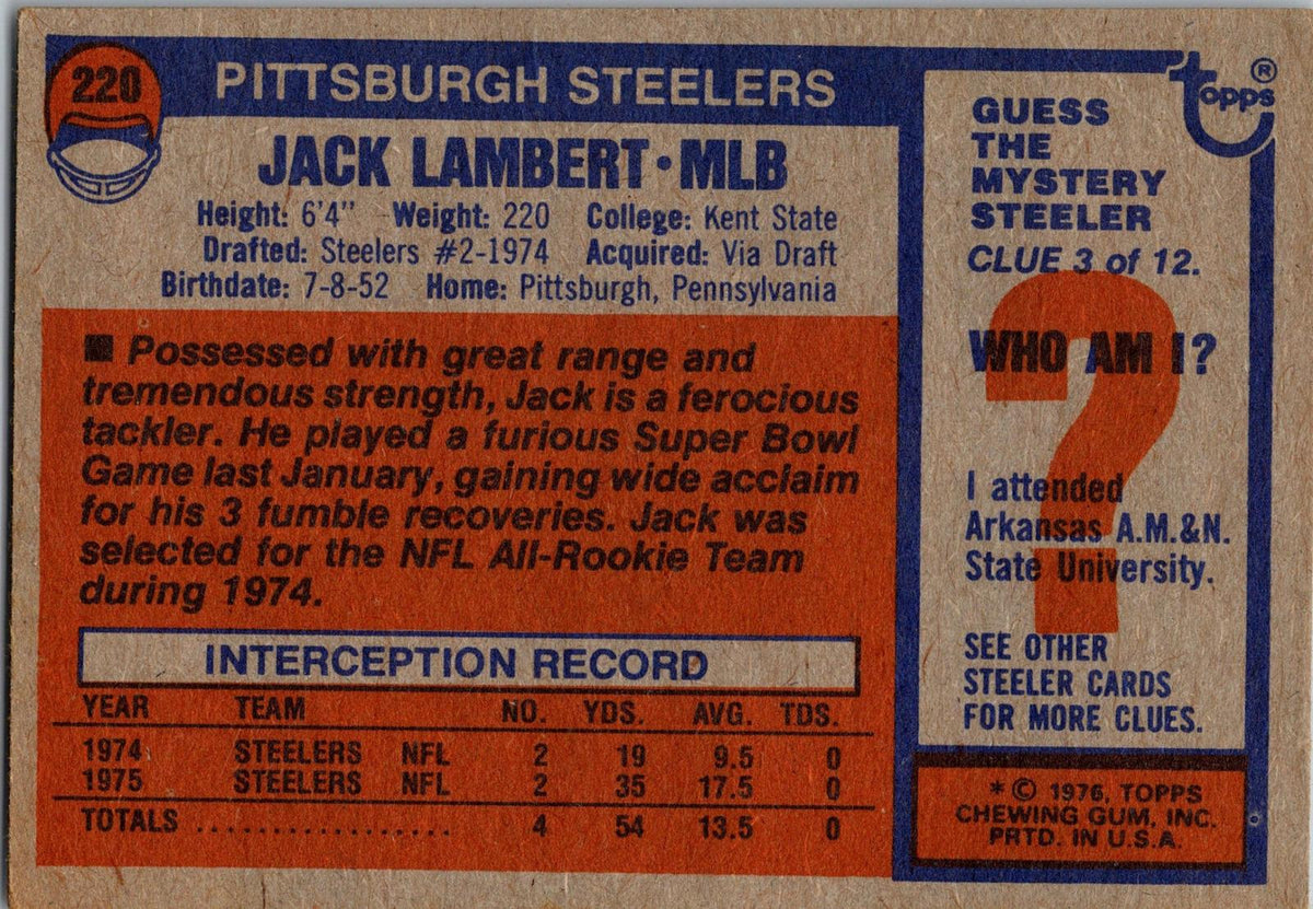 1976 Topps #220 Jack Lambert