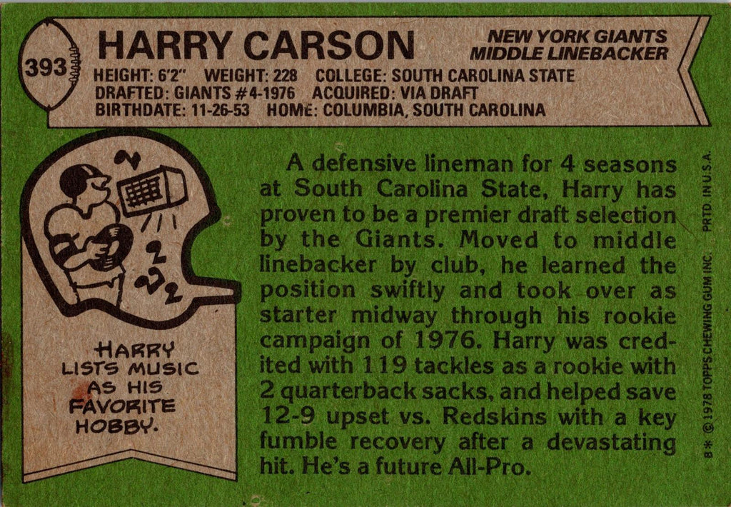 1978 Topps #393 Harry Carson