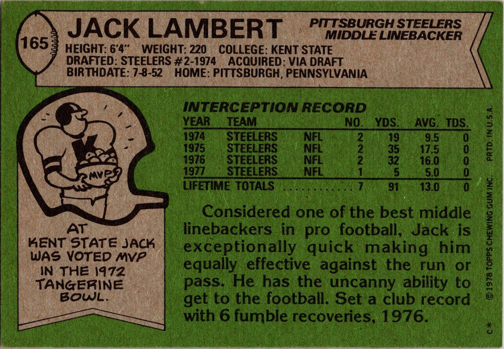 1978 Topps #165 Jack Lambert