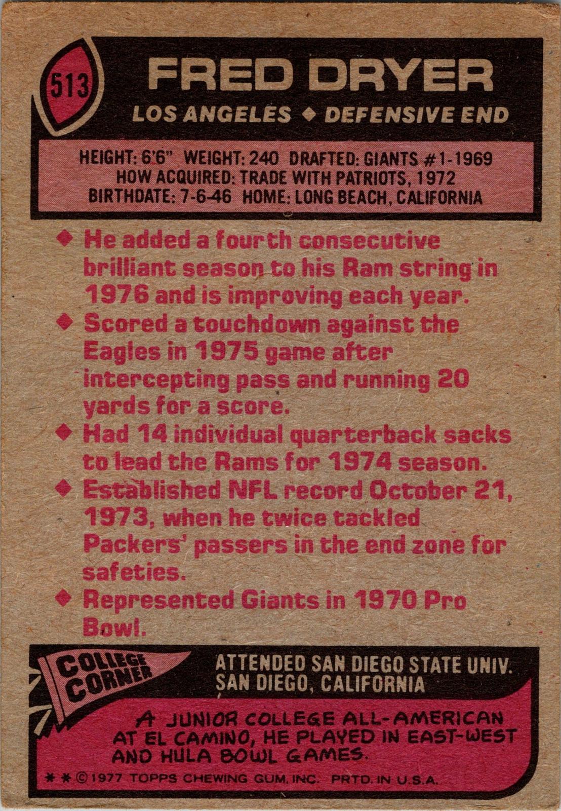 1976 Topps #252 Fred Dryer