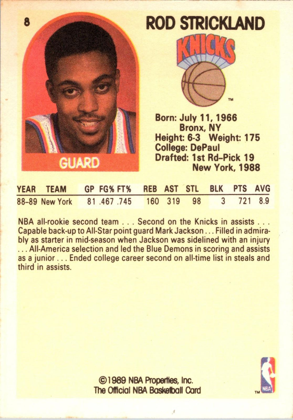 1989-90 Hoops #8 Rod Strickland