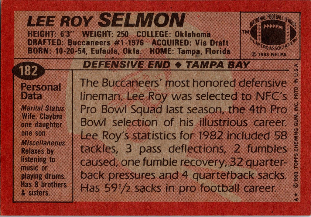 1983 Topps #182 Lee Roy Selmon