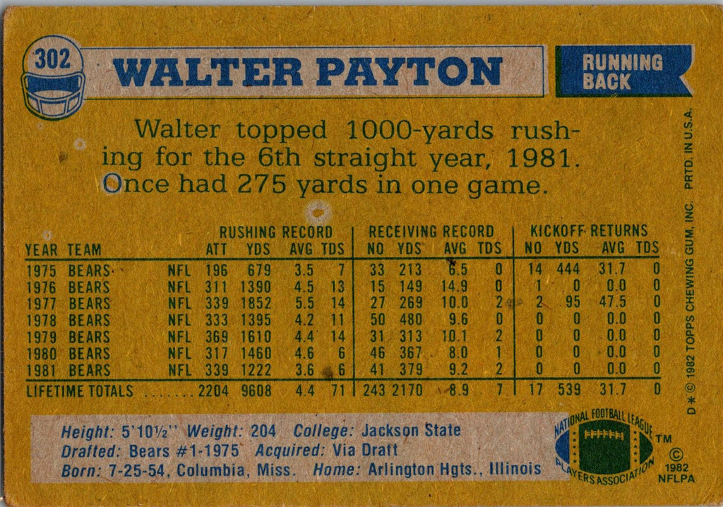 1982 Topps #302 Walter Payton