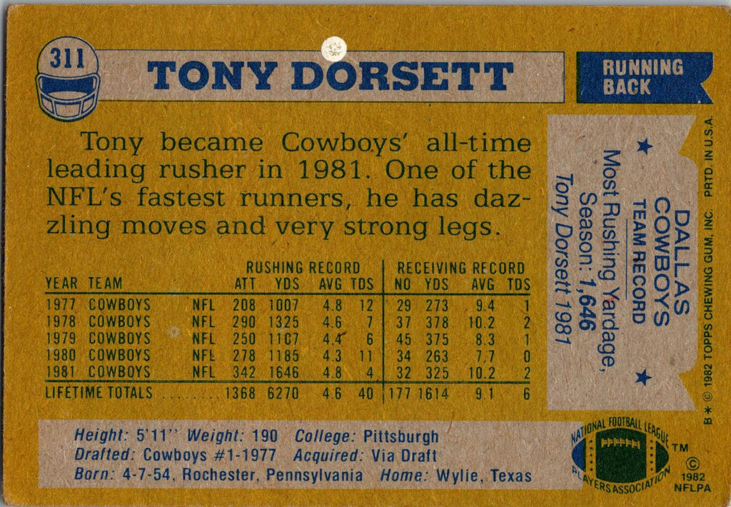 1982 Topps #311 Tony Dorsett