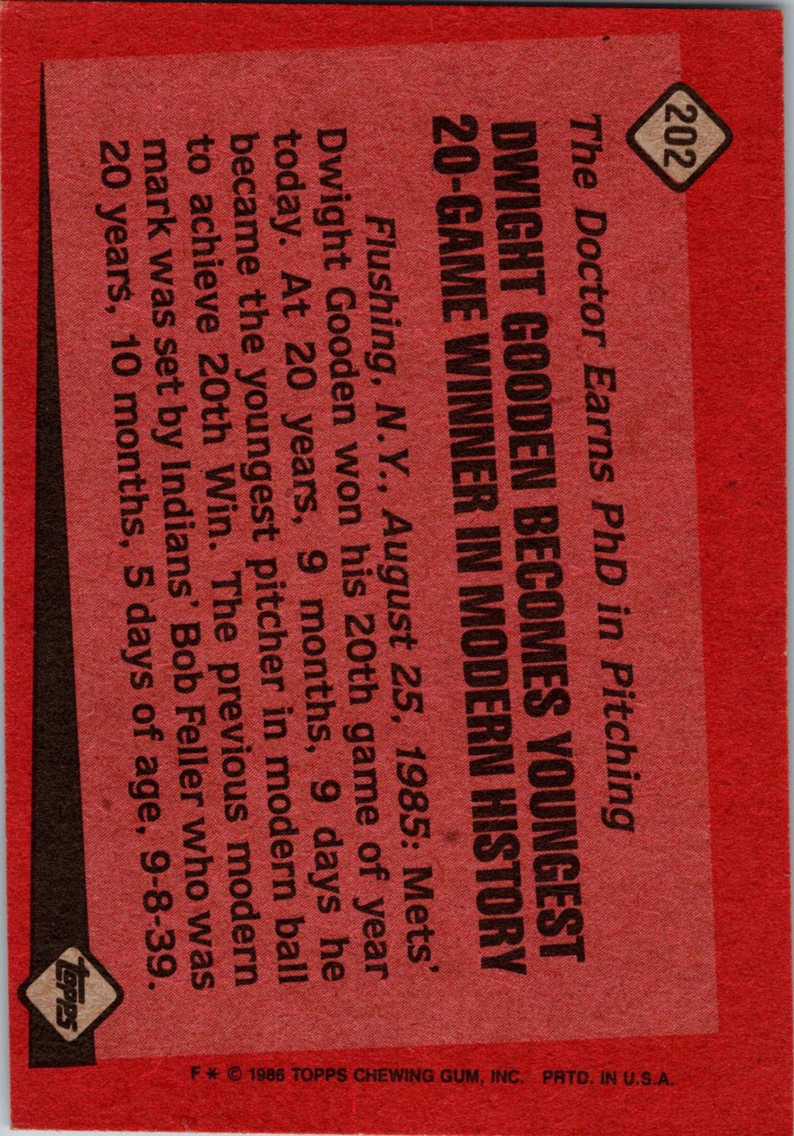 1986 Topps #202 Dwight Gooden