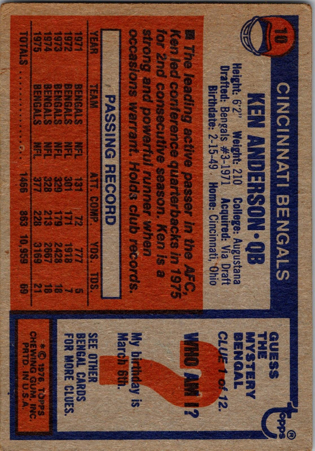 1976 Topps #10 Ken Anderson
