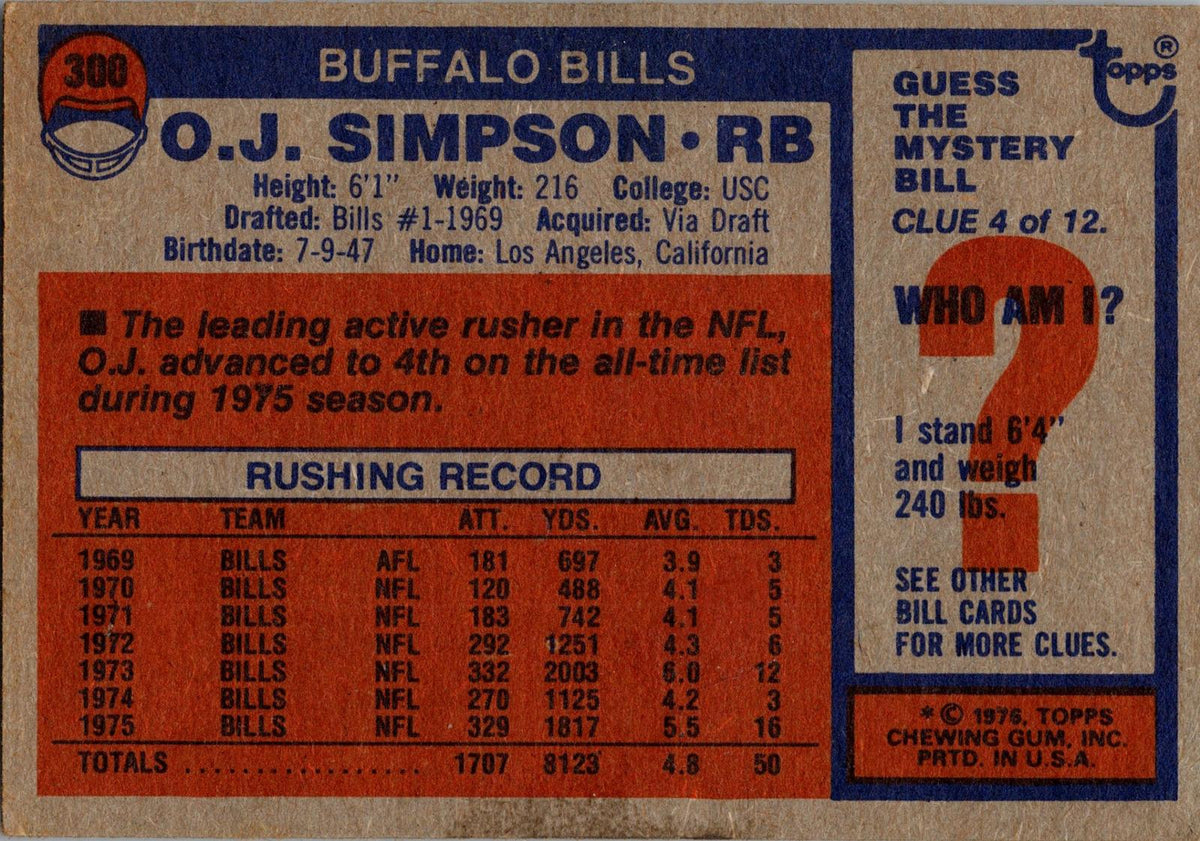 1976 Topps #300 O.J. Simpson